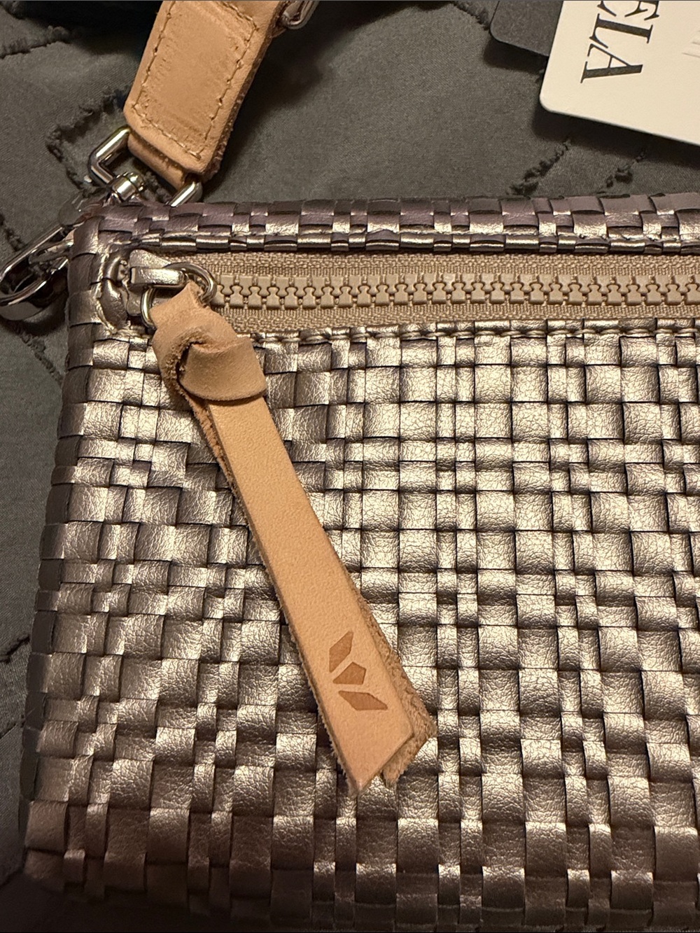 Consuela Uptown Lex Silver Woven Crossbody with Black & Green Strap - Picture 6 of 7